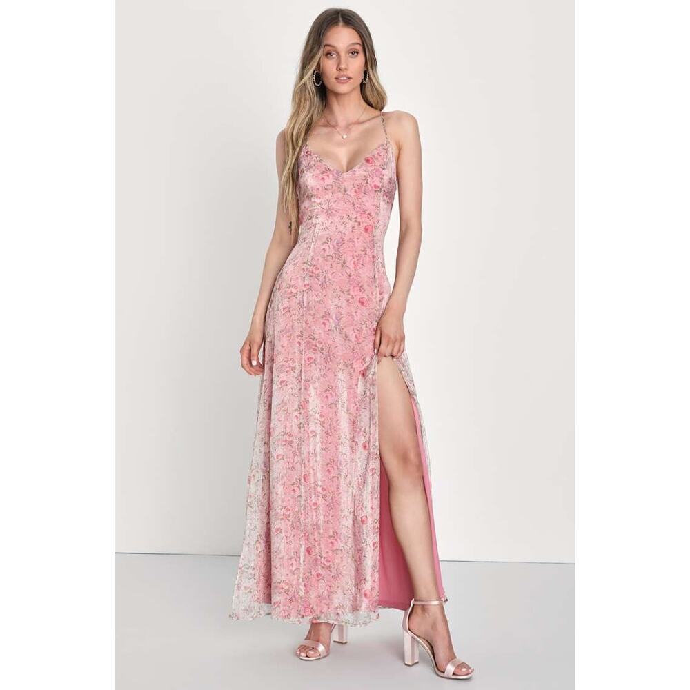 NWT Lulus Forever Dreamy Pink Floral Organza Backless Maxi Dress Gala Party XL